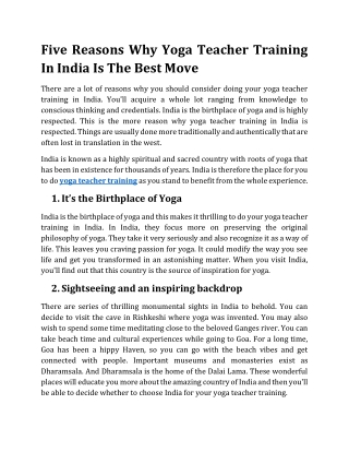 Five Reasons Why Yoga Teacher Training In India Is The Best Move