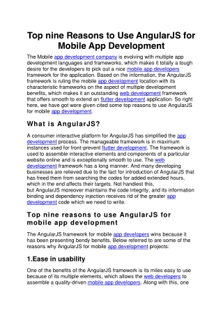 Top nine Reasons to Use AngularJS for Mobile App Development