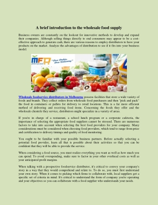 A brief introduction to the wholesale food supply