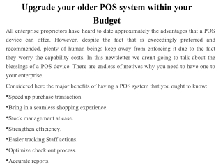 Upgrade your older POS system within your Budget