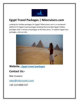 Egypt Travel Packages | Nilecruisers.com