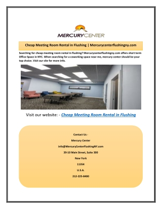 Cheap Meeting Room Rental in Flushing | Mercurycenterflushingny.com
