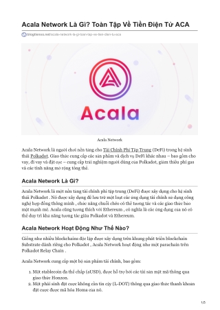 Acala Network Là Gì? Toàn Tập Về Tiền Điện Tử ACA