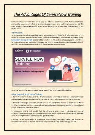 The Advantages Of ServiceNow Training