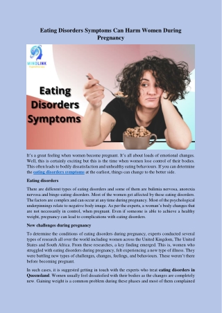 Eating Disorders Symptoms Can Harm Women During  Pregnancy