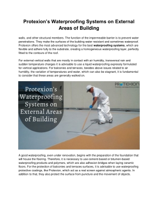 Protexion’s Waterproofing Systems on External Areas of Building.