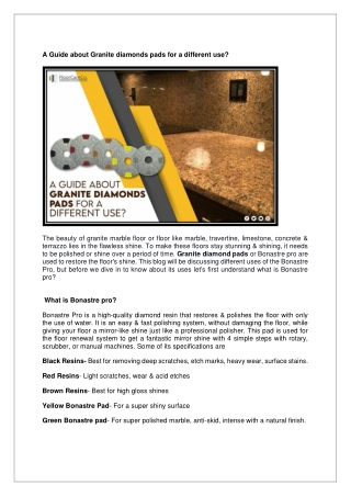 A Guide about Granite diamonds pads