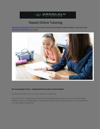 Hawaii Online Tutoring