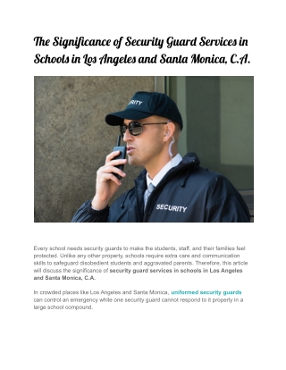 The Significance of Security Guard Services in Schools in Los Angeles and Santa Monica, C