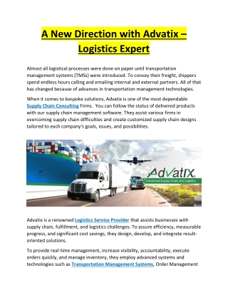 A New Direction with Advatix – Logistics Expert