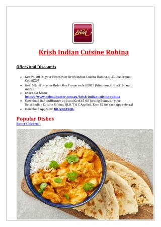 5% Off - Krish Indian Restaurant Delivery Robina , QLD