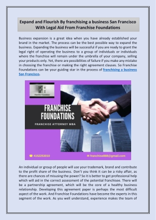 Expand and Flourish By franchising a business San Francisco With Legal Aid From Franchise Foundations