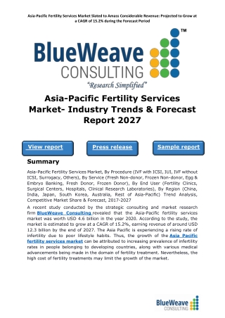 Asia-Pacific Fertility Services Market- Industry Trends & Forecast Report 2027