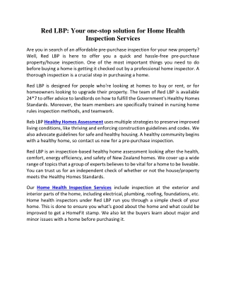 Red LBP: Your one-stop solution for Home Health Inspection Services
