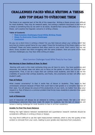 Challenges Faced While Writing A thesis And Top Ideas To Overcome Them