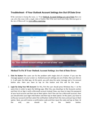 Troubleshoot - If Your MS Outlook Account Settings are Out of Date Error