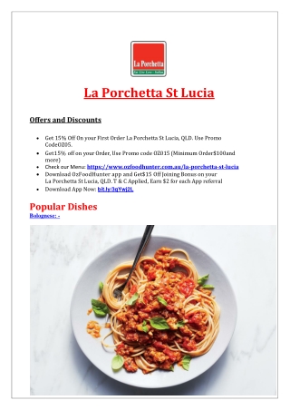La Porchetta St Lucia Italian restaurant delivery menu - 15% Off