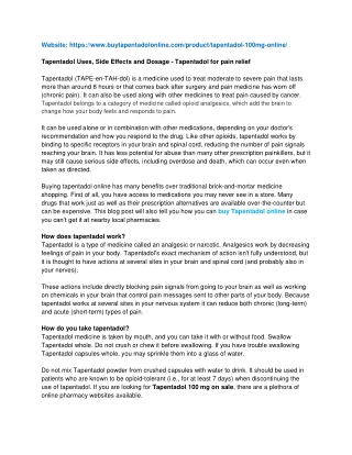 Tapentadol Uses, Side Effects and Dosage