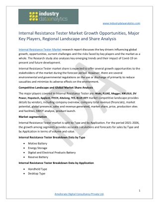 internal resister tester Market Growth Opportunities, Major Key Players, Region
