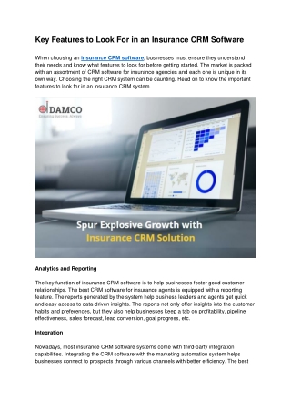 Key Features to Look For in an Insurance CRM Software