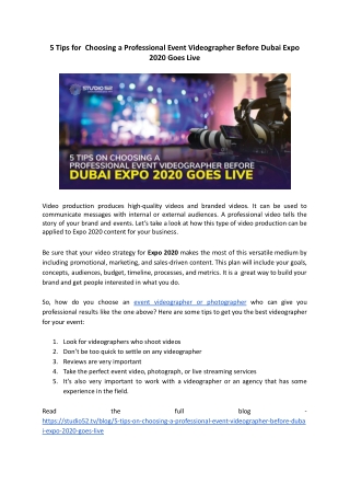 5 Tips for  Choosing a Professional Event Videographer Before Dubai Expo 2020 Goes Live