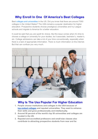 Why Enroll In One  Of America's Best Colleges