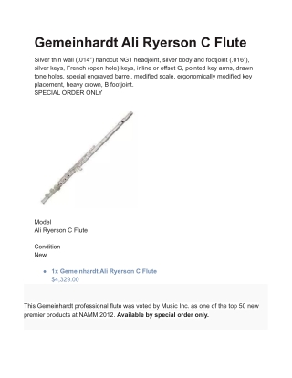 Gemeinhardt Ali Ryerson C Flute