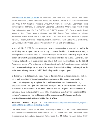 FinFET Technology Market Growth, Segments, Demand and Forecast to 2027