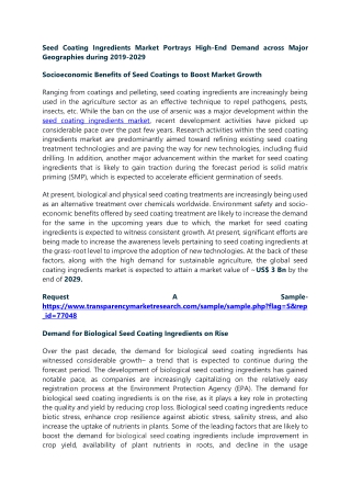Seed Coating Ingredients Market Portrays High-End Demand across Major Geographie