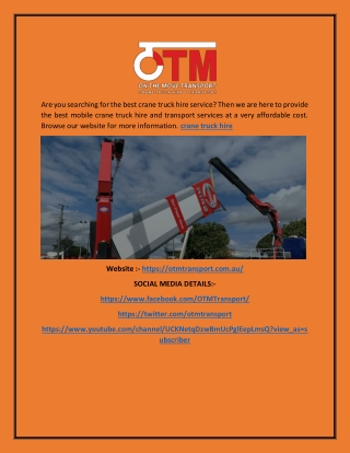 Crane Truck Hire  Otmtransport com au