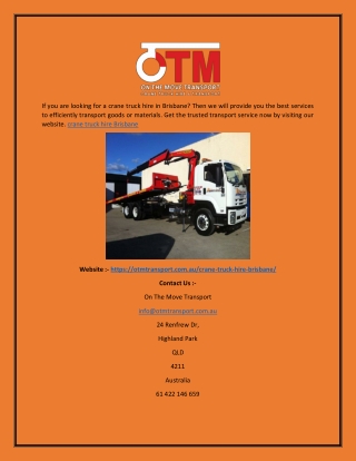 Crane Truck Hire in Brisbane Otmtransport.com.au