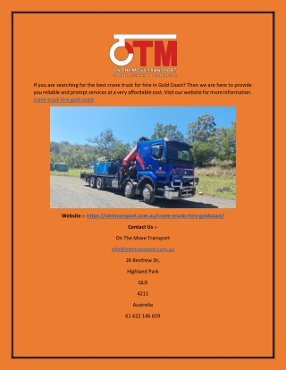 Crane Truck Hire in Gold Coast  Otmtransport.com.au