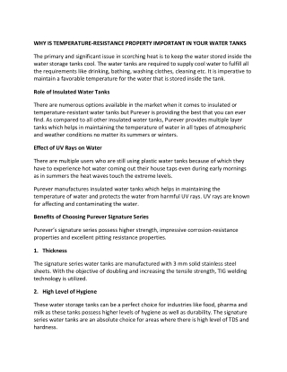 WHY IS TEMPERATURE-RESISTANCE PROPERTY IMPORTANT IN YOUR WATER TANKS