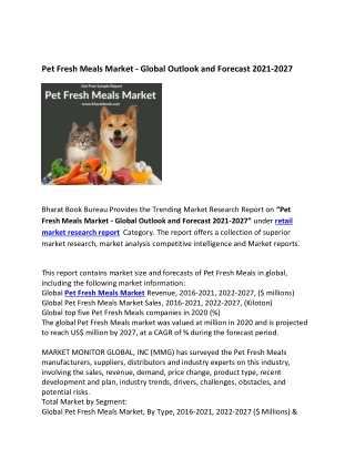 Global Pet Fresh Meals Market Research Report 2021-2027