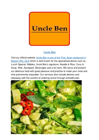 5% Off – Uncle Ben Thai, Asian Restaurant Bowen Hills,QLD
