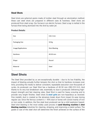 Steel Shots | Steel Shots Manufacturer in India