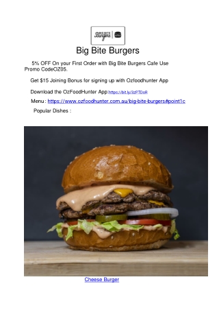 5% off - Big Bite Burgers Café OConnor Menu, WA