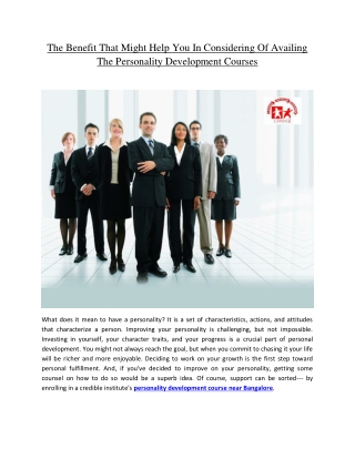 The Benefit That Might Help You In Considering Of Availing The Personality Development Courses