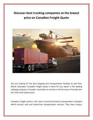 Discover best trucking companies at the lowest price on Canadian Freight Quote