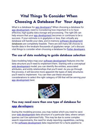 Vital Things To Consider When Choosing A Database For  Your Apps