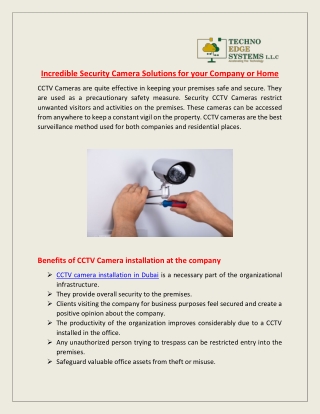 Incredible Security Camera Solutions for your Company or Home