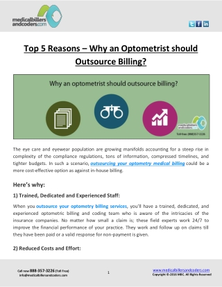 Top 5 Reasons – Why an Optometrist should Outsource Billing?