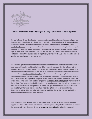 Flexible Materials Options to Get a Fully Functional Gutter System