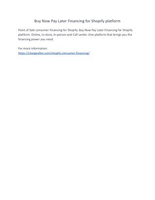 Buy Now Pay Later Financing for Shopify platform