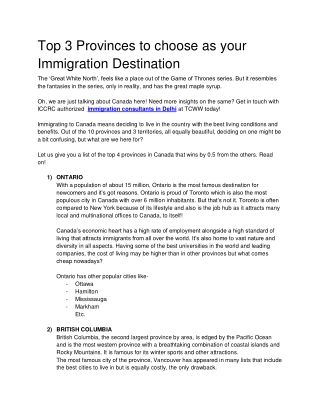 Top 3 Provinces to choose as your Immigration Destination