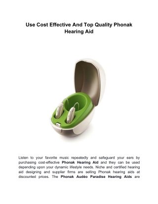 Use Cost Effective And Top Quality Phonak Hearing Aid