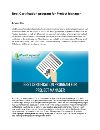 Best Certification Program for Project Manager