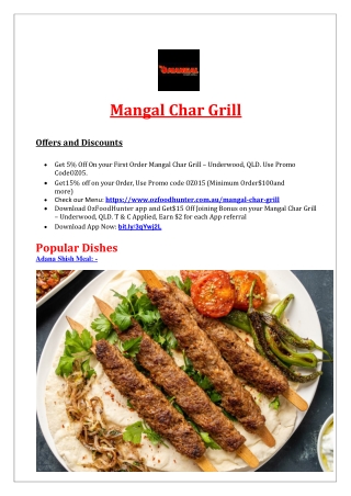 5% Off - Mangal Char Grill Middle Eastern, Turkish Menu Underwood, QLD