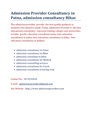 Admission Provider Consultancy in Patna, admission consultancy Bihar.