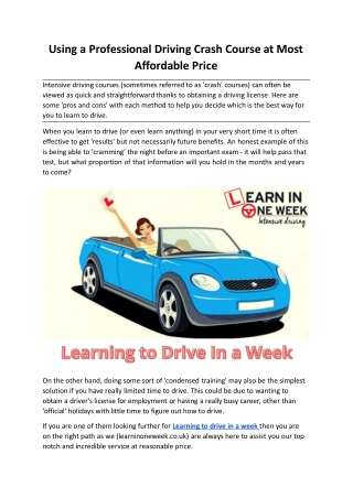 Using a Professional Driving Crash Course at Most Affordable Price